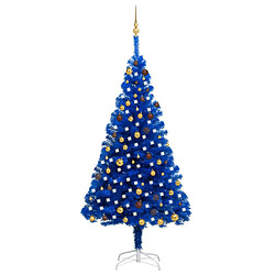 vidaXL Arbre de Noël artificiel pré-éclairé et boules bleu 210 cm PVC