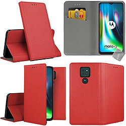 Htdmobiles Housse etui portefeuille avec coque intérieure en silicone pour Motorola Moto E7 Plus + film ecran - ROUGE MAGNET