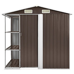 Helloshop26 Abri de jardin cabane cabanon maison de stockage remise extérieur hangar outils robuste avec étagère 205 x 130 x 183 cm Fer marron 02_0022224