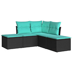 Maison Chic Salon de jardin 5 pcs avec coussins | Ensemble de Table et chaises | Mobilier d'Extérieur noir résine tressée -GKD80378