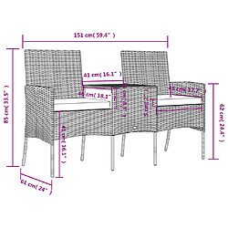 vidaXL Canapé jardin 2 places et table basse Résine tressée Anthracite pas cher