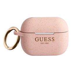 Guess Maroquinerie Guess Coque Silicone pour AirPods 3 Aspect Pailleté avec Bague Mousqueton Rose