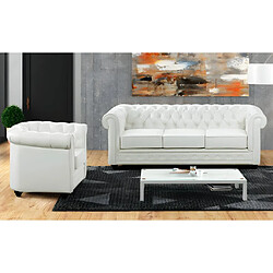 Vente-Unique Canapé 3 places et fauteuil CHESTERFIELD - Simili Blanc