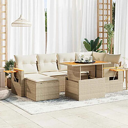 vidaXL Salon de jardin avec coussins 7 pcs beige résine tressée acacia