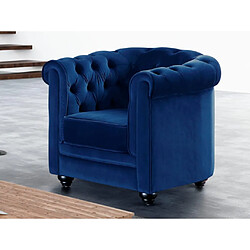 Avis Vente-Unique Canapé 3 places et fauteuil CHESTERFIELD - Velours bleu roi