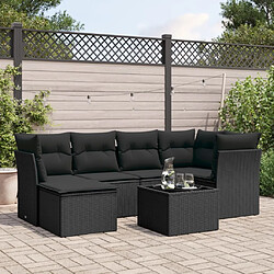 Maison Chic Salon de jardin 7 pcs avec coussins | Ensemble de Table et chaises | Mobilier d'Extérieur noir résine tressée -GKD86310