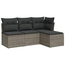 Maison Chic Salon de jardin 4 pcs avec coussins | Ensemble de Table et chaises | Mobilier d'Extérieur gris résine tressée -GKD31767