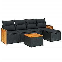 vidaXL Salon de jardin 6 pcs avec coussins noir résine tressée