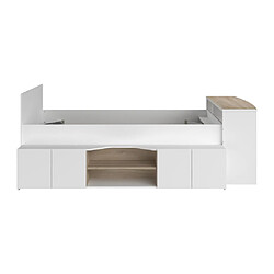 Vente-Unique Lit combiné 90 x 190/200 cm avec bureau et rangements - Blanc et naturel + Sommier + Matelas - JOCHIANE pas cher