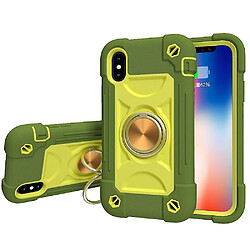 Universal Associable YH pour l'iPhone X / XS / 5.8 Shell de téléphone mobile, coque de support de rotation de couleur de contraste, couverture de protection tout compris annelle à double bague (vert fruit)