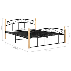 vidaXL Cadre de lit sans matelas noir métal bois chêne 140x200 cm pas cher