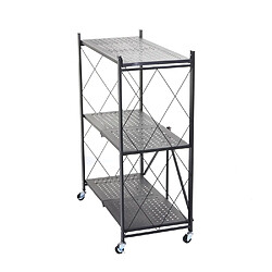 Acheter Decoshop26 Etagère sur pieds multifonctionnelle pliable 3 niveaux de rangement en acier noir 89x71x36 cm 04_0006780