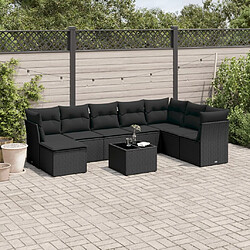 Maison Chic Salon de jardin 9 pcs avec coussins | Ensemble de Table et chaises | Mobilier d'Extérieur noir résine tressée -GKD20934