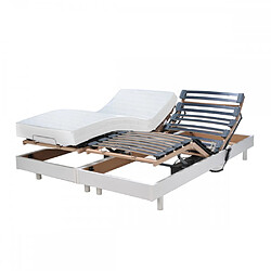 Le Quai Des Affaires Ensemble 2 sommiers relaxation électrique FLEXPUR 80x200 + 2 matelas mémoire de forme / Blanc