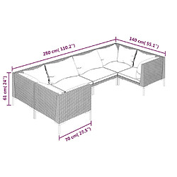 vidaXL Salon de jardin 6 pcs avec coussins Résine tressée Gris foncé pas cher