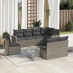 Maison Chic Salon de jardin 8 pcs avec coussins | Ensemble de Table et chaises | Mobilier d'Extérieur gris résine tressée -GKD68438