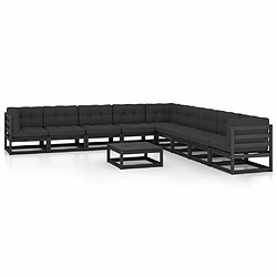 Maison Chic Salon de jardin 10 pcs + coussins - Mobilier/Meubles de jardin - Table et chaises d'extérieur Noir Bois de pin massif -MN78665