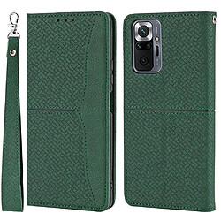 Etui en PU + TPU texture tissée auto-absorbée avec support et sangle vert pour votre Xiaomi Redmi Note 10 Pro 4G (Global)/Redmi Note 10 Pro Max