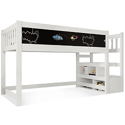 ComfortXL Lit Enfant Mezzanine Avec Tableau Blanc Et Ardoise, Rangement Et Barrière De Sécurité 90 X 200 Cm, L