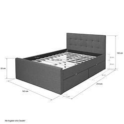 Homestyle4U Lit rembourre 180x200 lit double gris avec sommier a lattes 2 tiroirs