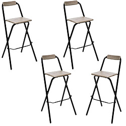 Toilinux Lot de 4 Chaises de bar pliante Louna - H. 97,5 cm - Beige