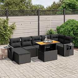 vidaXL Salon de jardin 8 pcs avec coussins noir résine tressée