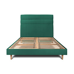 Sommeil de plomb Lit 135x190cm avec tête de lit lignes velours et sommier kit vert - Hauteur totale : 29cm