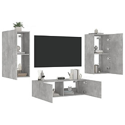 Maison Chic Lot de 3 Meuble TV muraux, Banc TV avec lumières LED pour salon, Meuble de rangement gris béton -GKD54381