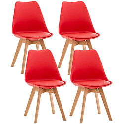 Decoshop26 Lot de 4 chaises de salle à manger cuisine ou bureau en plastique et synthétique rouge pieds en bois 10_0000968