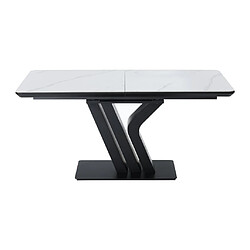 Avis Vente-Unique Table à manger extensible 6 à 8 personnes en céramique, MDF et métal - Effet marbre blanc et Noir - MERIANI