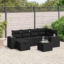 vidaXL Salon de jardin 7 pcs avec coussins noir résine tressée