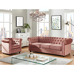 Vente-Unique Canapé 3 places et fauteuil CHESTERFIELD - Velours rose pastel