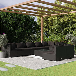 vidaXL Salon de jardin 9 pcs avec coussins Noir Résine tressée