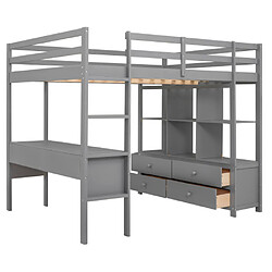 ComfortXL Lit Mezzanine 140 X 200cm Avec Tiroirs De Rangement Et Bureau Sous Le Lit, Gris