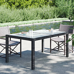 vidaXL Table de jardin 150x90x75cm Verre trempé et résine tressée Noir