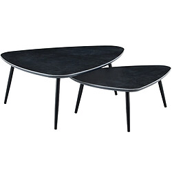 Pegane Table basse gigogne en céramique noire, pieds en métal noir - Longueur 150 x profondeur 80 x hauteur 35 cm