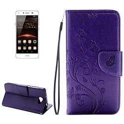 Wewoo Housse Étui Violet pour Huawei Y5II à rabat en cuir pressé fleurs horizontales avec boucle magnétique & Titulaire & Slots de cartes Portefeuille