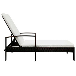 Helloshop26 Transat chaise longue bain de soleil lit de jardin terrasse meuble d'extérieur avec coussin résine tressée marron 02_0012518