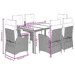 vidaXL Ensemble à manger de jardin coussins 7pcs Noir Résine tressée pas cher