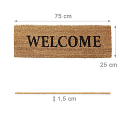 Helloshop26 Paillasson long fibre de coco tapis de sol dessous caoutchouc antidérapant porte entrée jardin terrasse garage welcome 75 x 25 cm marron 13_0001875