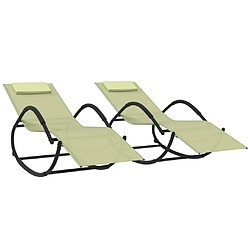 Maison Chic Lot de 2 Chaises longues à bascule | Bain de soleil Relax | Transat Crème Acier et textilène -GKD30324