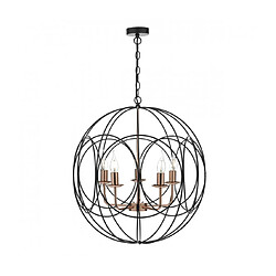 Luminaire Center Suspension Phoenix noir mat et cuivre poli 5 ampoules