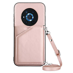 Coque en TPU + PU avec béquille, bandoulière et porte-cartes or rose pour votre Honor Magic3