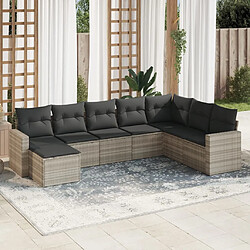 vidaXL Salon de jardin 8 pcs avec coussins gris clair résine tressée