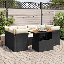 vidaXL Salon de jardin 7 pcs avec coussins noir résine tressée