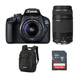 CANON EOS 4000D KIT EF-S 18-55MM F3.5-5.6 III + EF 75-300MM F4-5.6 III + Backpack Black + 16GB SD card