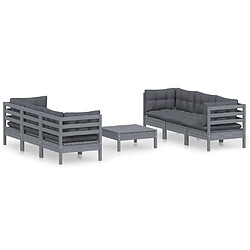 vidaXL Salon de jardin 7 pcs avec coussins anthracite bois de pin