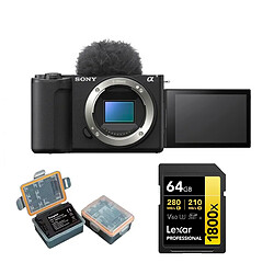 Sony ZV-E10 II Mirrorless Camera (Noir)+Kingma 2000mAh Battery (Sony NP-FZ100)+Lexar 64GB Professional 1800x UHS-II SDXC Memory Card