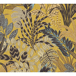 As Creation Livingwalls papier peint feuilles tropicales jaune ocre, bleu et beige