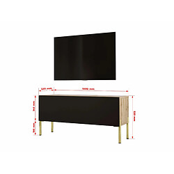 Avis 3XELIVING Meuble TV en couleur Chêne wotan / Noir mat avec pieds droits en or, D: l : 100 cm, H : 52 cm, P : 32 cm